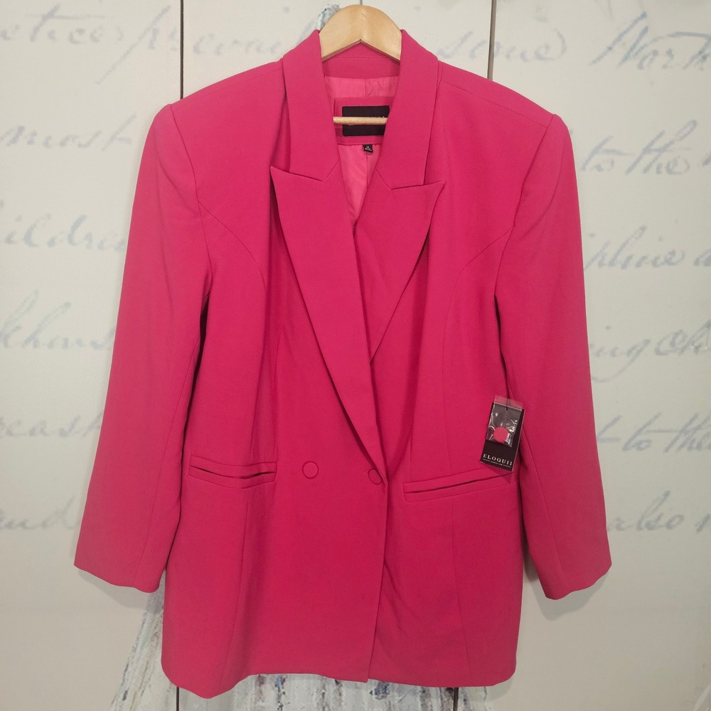 Eloquii Womens Hot Pink Double Breasted Peaked Lapel Blazer Jacket Size 14 NEW